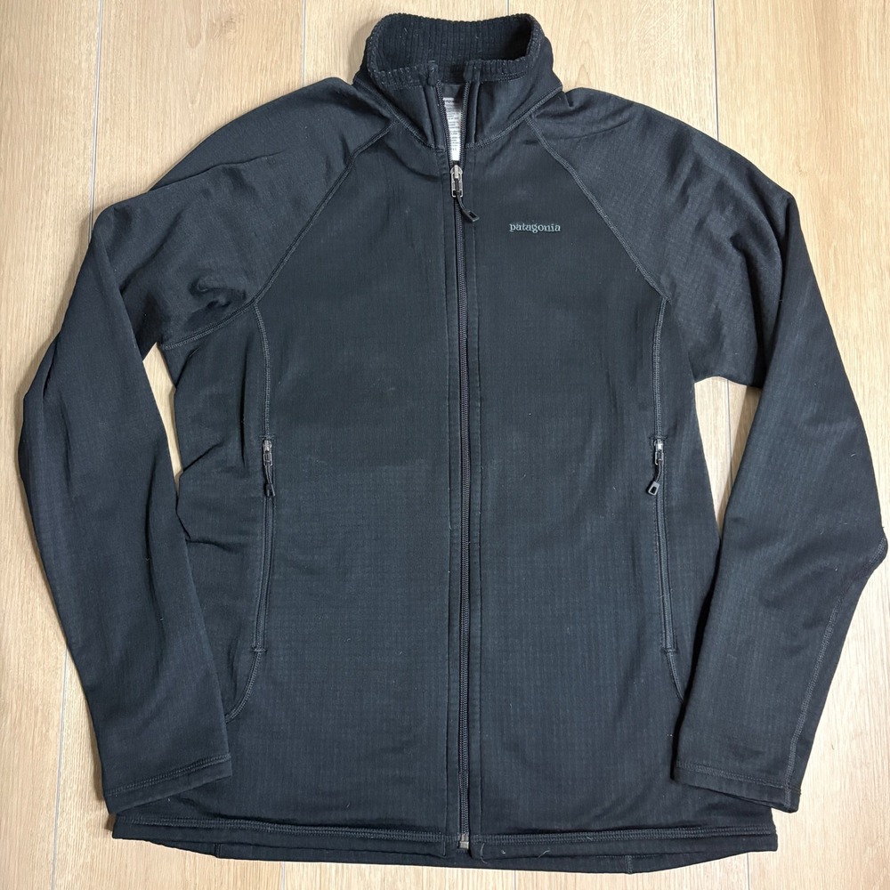 Patagonia R1 Full Zip Fleece Jacket Womens Large Black Polartec Grid Midlayer